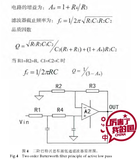 圖 4  二階巴特沃思有源低通濾波器原理圖。